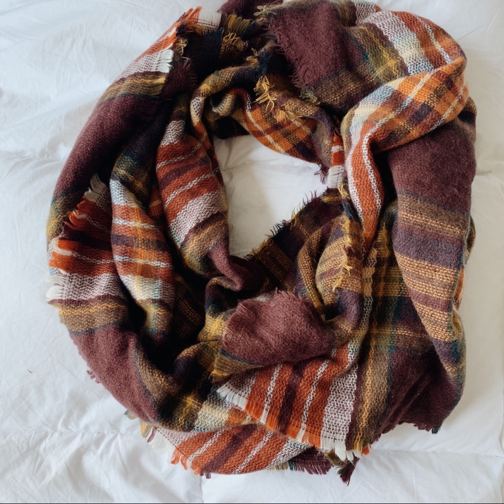 Perfect Autumn Plaid Brown/Orange Blanket Scarf